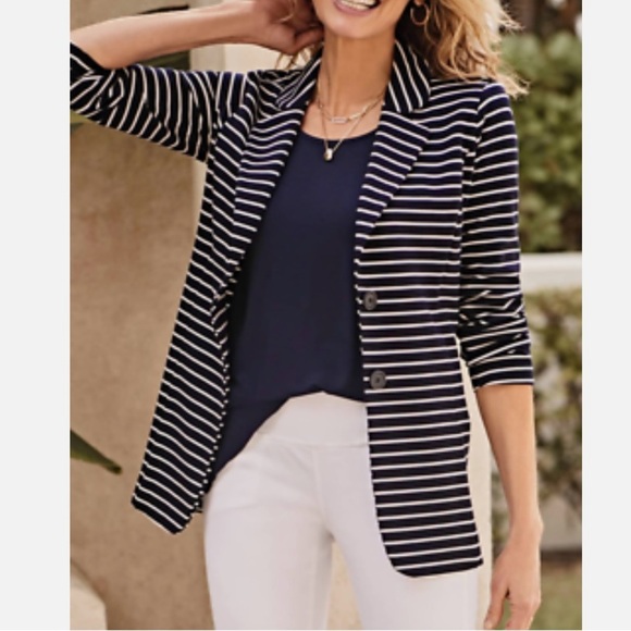 J. Jill Wearever Collection Navy Striped Blazer - Picture 1 of 10